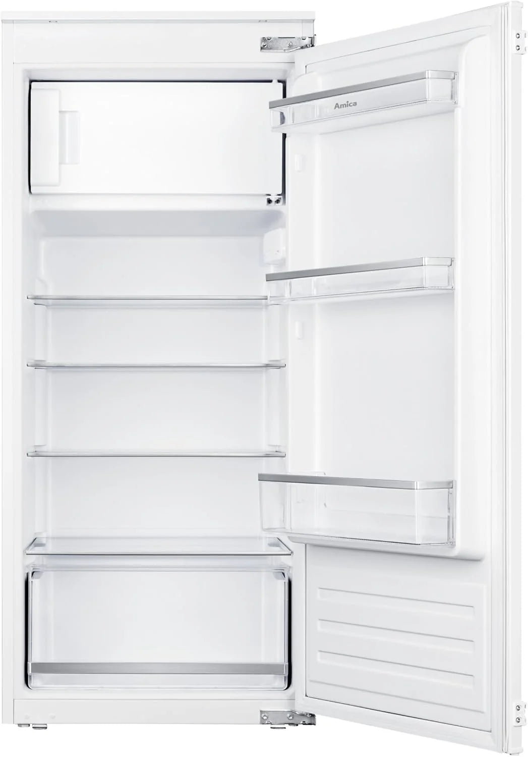Amica Einbau Kühlschrank mit Gefrierfach 122 cm Nische Schlepptür Technik Inverter Motor elektronische Steuerung LED Beleuchtung Tür Offen Alarm