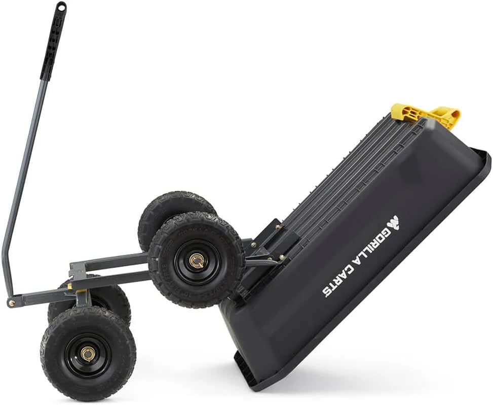 7-Cubic-Foot Poly Dump Garden Cart with No-Flat Tires. 1.200-Lb. Capacity. Black