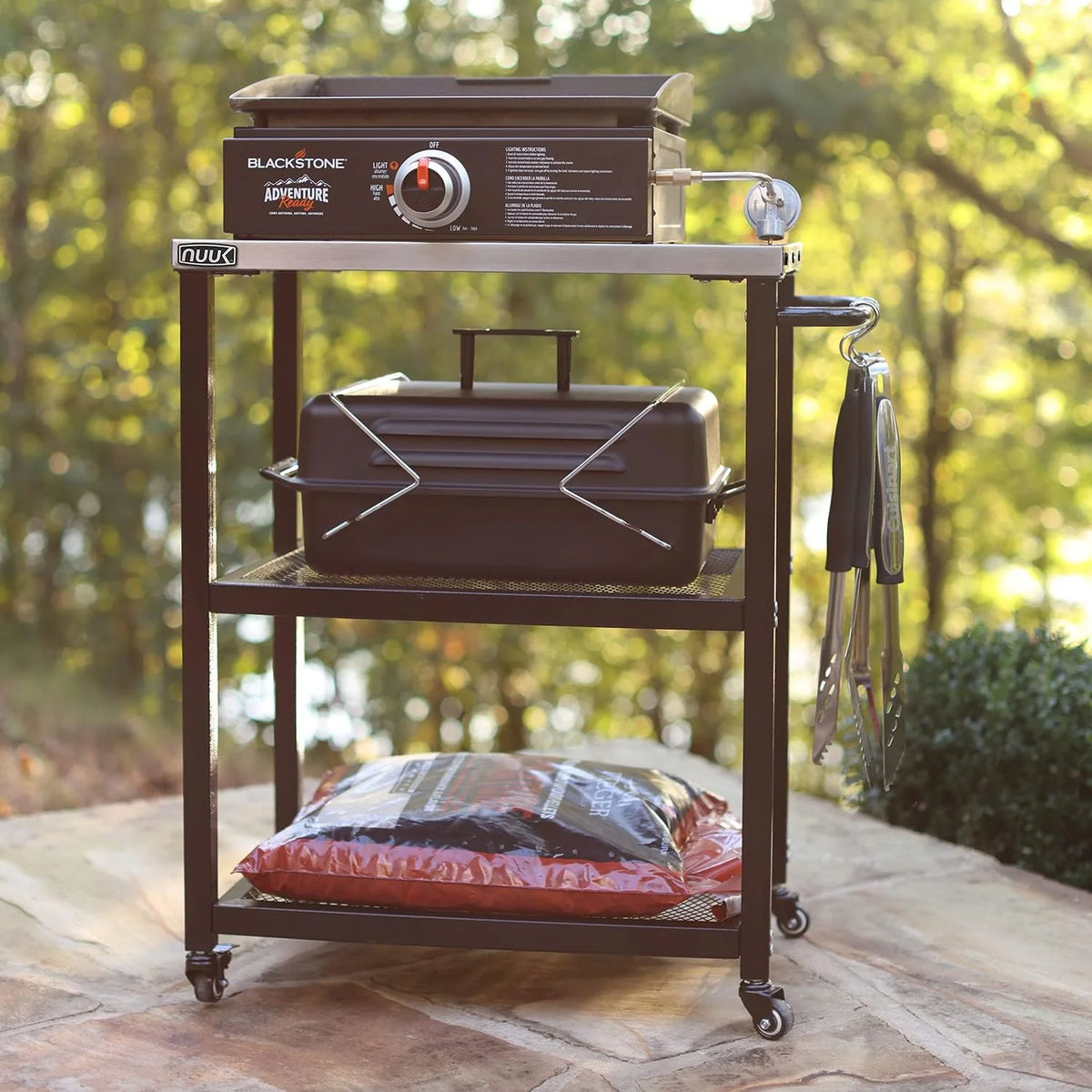 Outdoor barbecue food truck. 32 x 32 stainless steel pizza oven table. mobile barbecue kitchen food preparation cart with double-tiered shelves. suitable for garden patios
