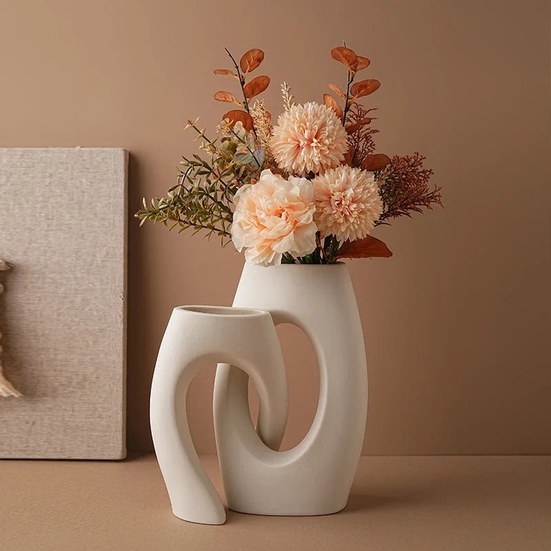 Modern Ceramic Interlocking Tube Decorative Vase for Tabletop Home Decor