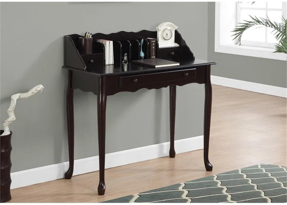 Traditional office desk. made of solid wood. dark cherry wood color. 36 inches in length