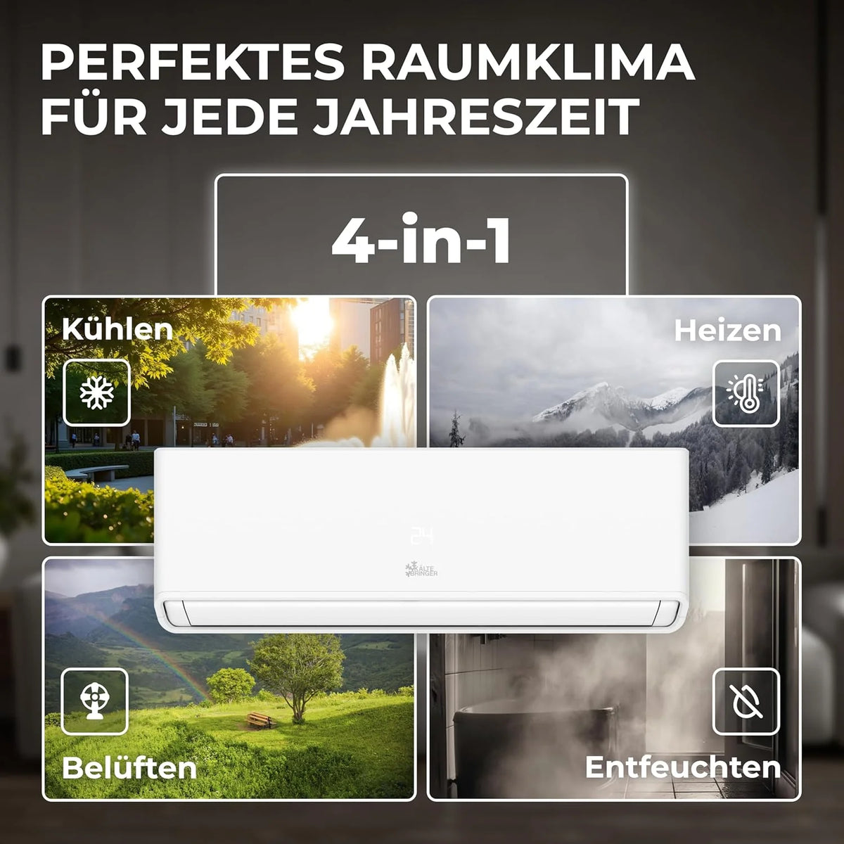 Kältebringer A+++ R290 Split Klimaanlage 12000 BTU (3.7 kW) - mit Heizfunktion. WiFi & App. bis 60m². sehr leise. 5m Kupferleitung. Kältemittel R290.