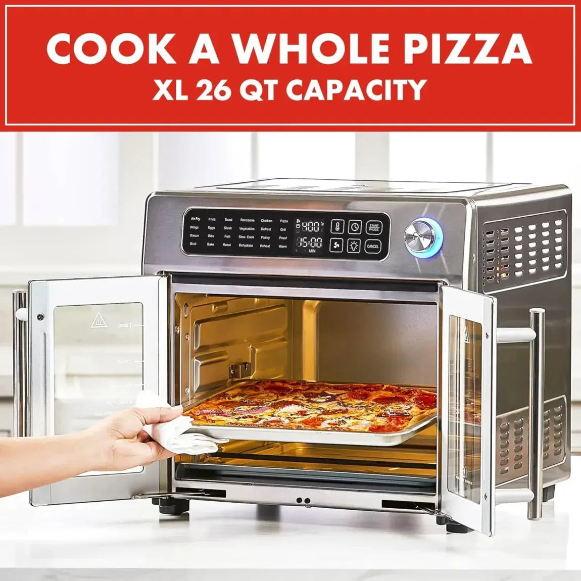 26-Qt. Extra-Large Air Fryer Convection Toaster Oven with French Doors. Stainless Steel