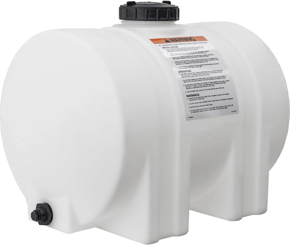 550-Gallon Horizontal Polyethylene Water Tank with Legs for Water and Non-Flammable Liquids