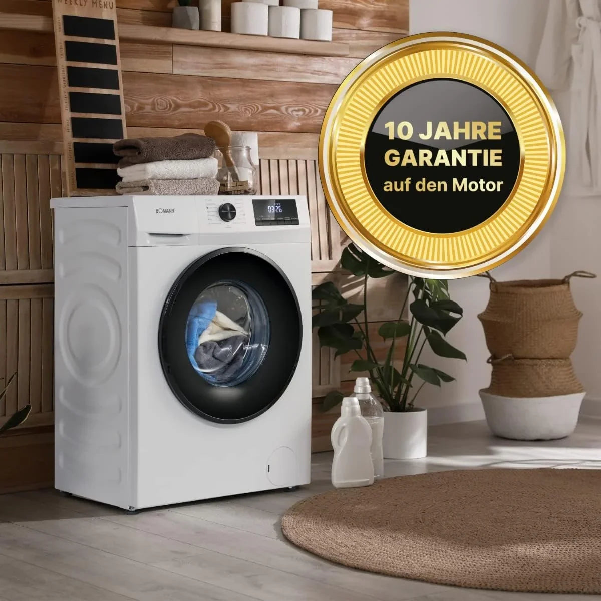 Bomann Waschmaschine 8kg | max. 1400 U/min | 10 Jahre Motor-Garantie | robuster. leiser & langlebiger Invertermotor | 15 Waschprogramme | LED-Display