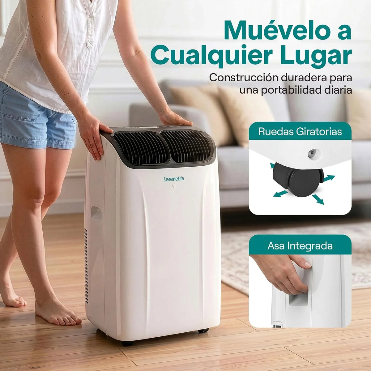 SereneLife Aire Acondicionado Portátil 14000 BTU con WiFi. Climatizador 3 en 1 Frío. Ventilación y Deshumidificador. Smart con Kit de Ventana. para