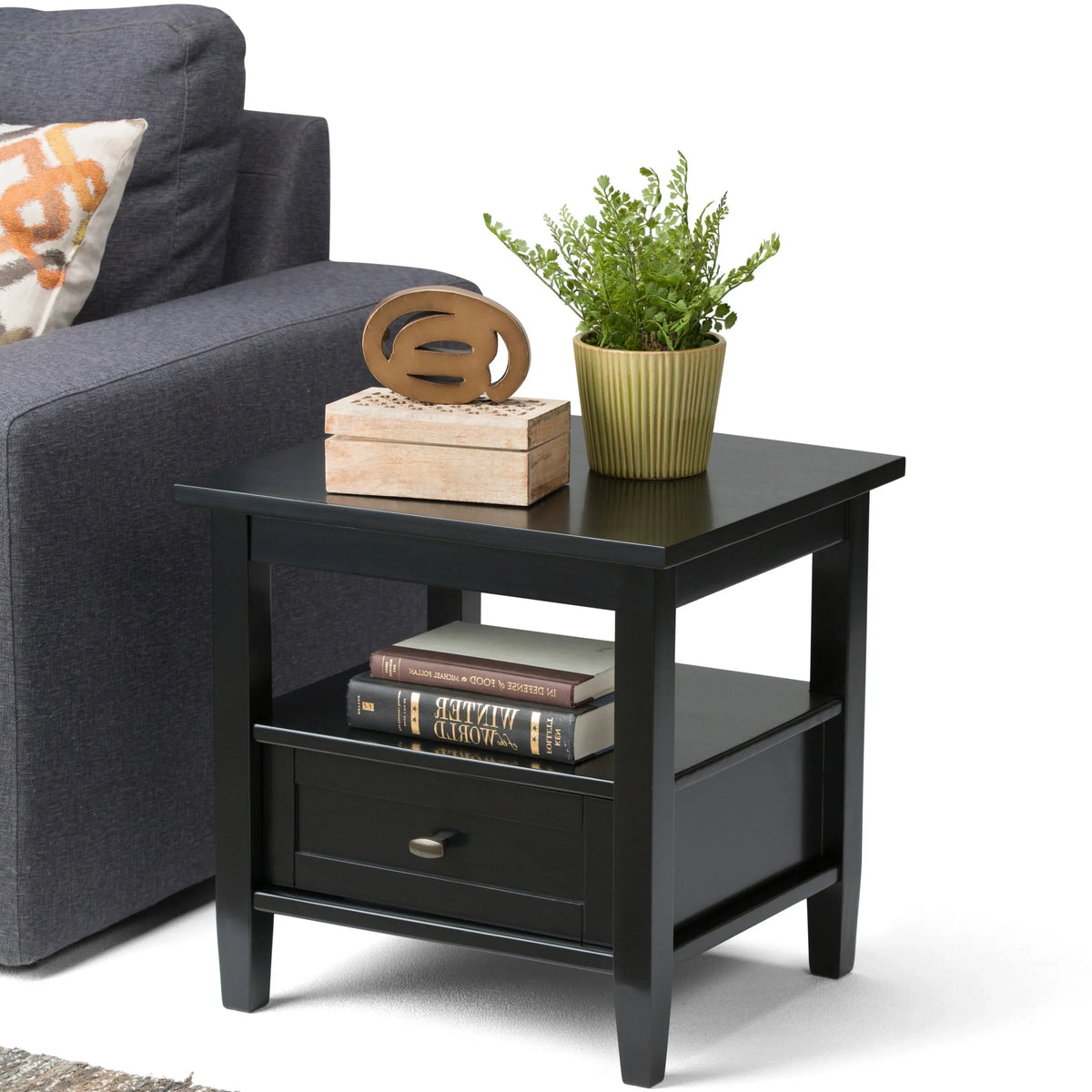 20 Inch Wide Solid Wood Rectangle End Table. Transitional Side Table