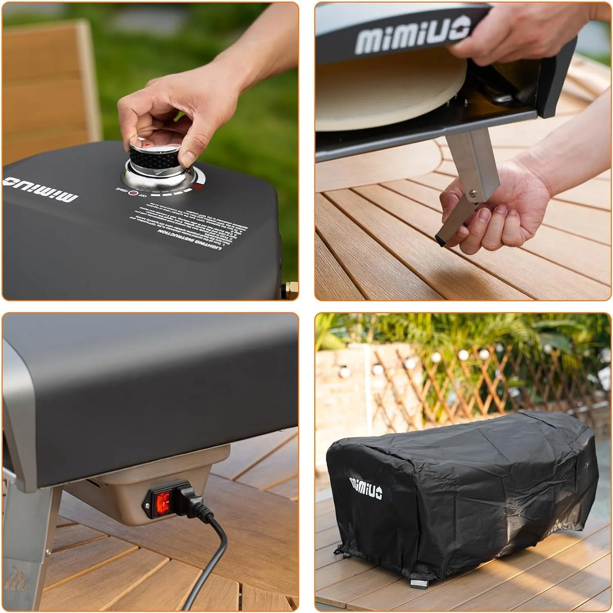 Outdoor gas pizza oven. portable propane pizza grill. equipped with an automatic rotation system and pizza stone