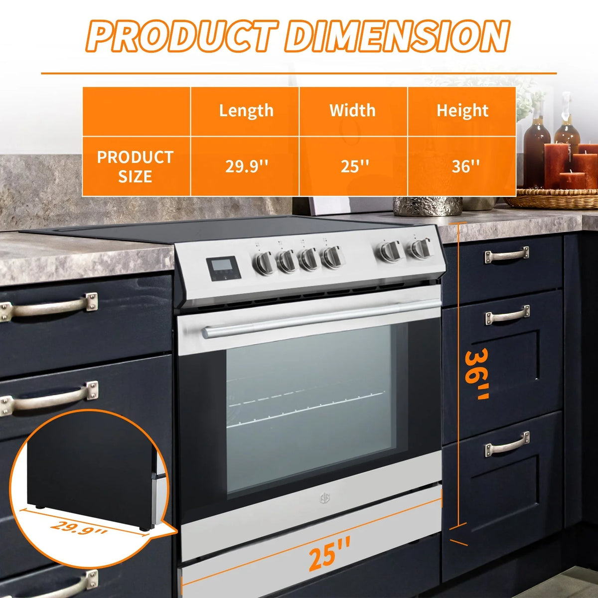 5.0 Cu. Ft. Freestanding Electric Range with Front Controls and 5 Cooktop Elements. Stainless Steel
