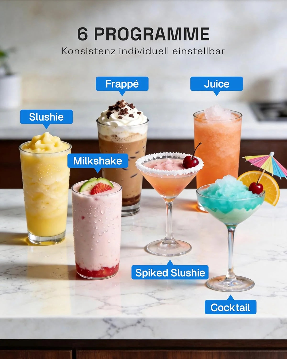 HBN Slush Maschine 2L Softeismaschine für Zuhause mit Selbstreinigende. kein Eis nötig. 6 Programme für Slushies. Cocktails. Margaritas. Frappés &