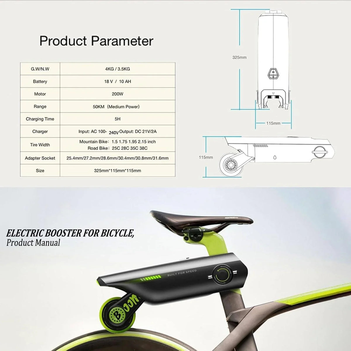 Kit ConversióN Bicicleta EléCtrica + Adaptador Tija SillíN 6 Velocidades. MáX. 15.5 Mph. 2 Kg Ligero De Transportar + Control De AplicacióN. Bueno