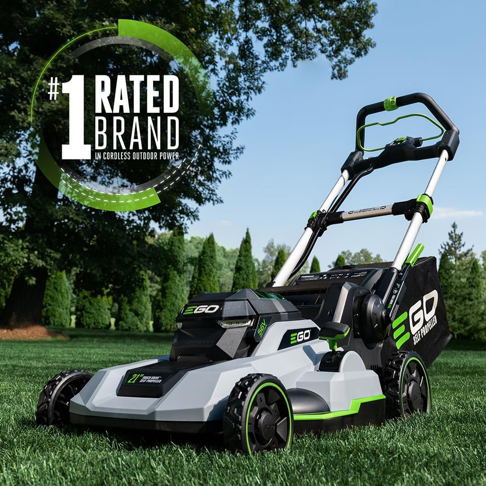 21-Inch 56V Self-Propelled Cordless Lawn Mower with 2 x 4.0Ah Batteries and Rapid Charger. Black
