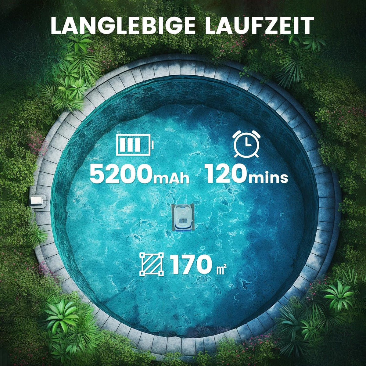 (2026 Neu) Poolroboter. Akku Poolsauger Kabelloser. PC10 Poolroboter Boden und Wand Wasserlinie. 18927 LPH Saugkraft. Intelligenten Navigation.