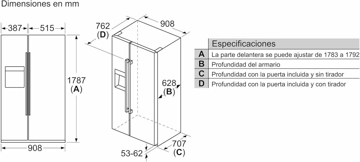 Balay - Frigorífico Americano XXL. NoFrost. Dispensador de Agua y Hielo. Cajones Fresh. Acero Inoxidable. 3FAE494XE