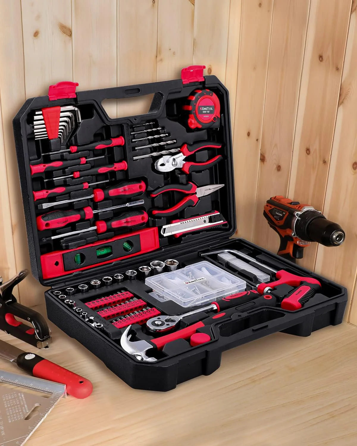 Home Tool Set Kit - 286 PCS Home Auto Repair Tool Kit with Rolling Tool Box. Mechanic Tool Sets with 21V Max Cordless Power drill. Perfect for Homeowner. Diyer. Handyman