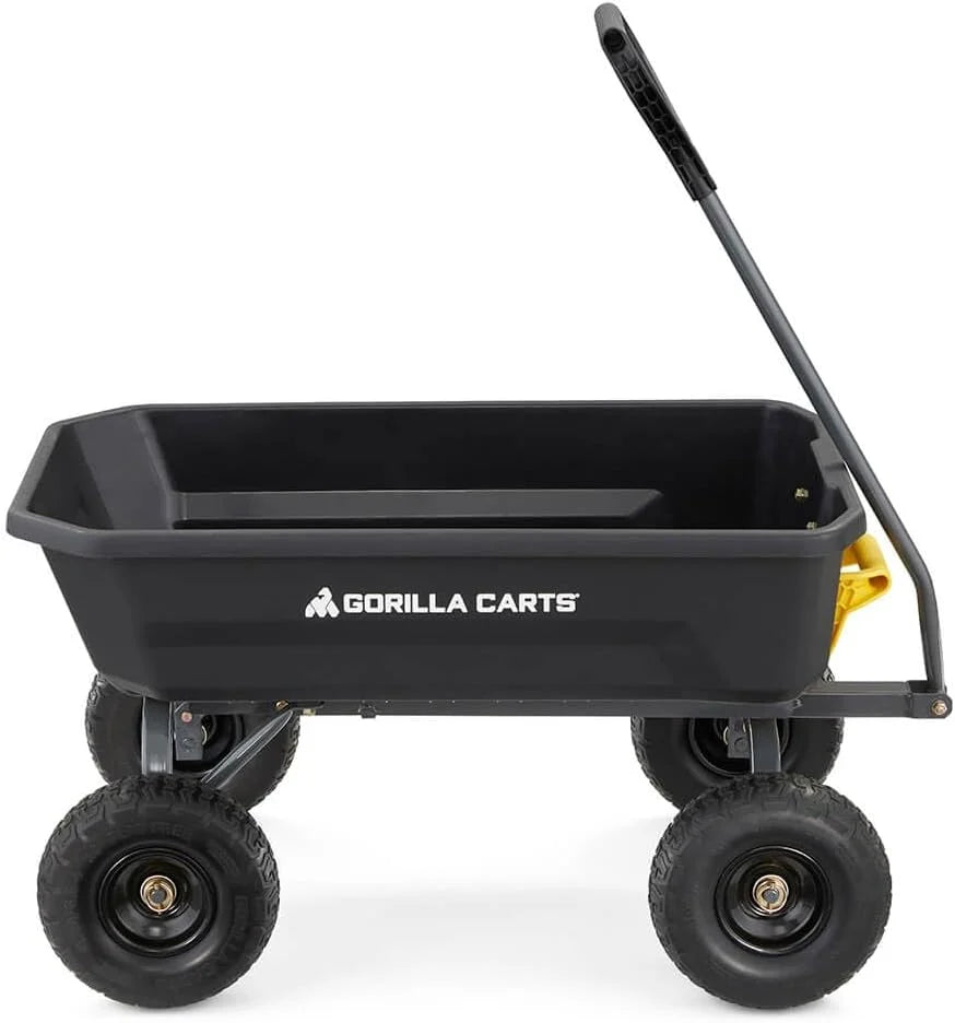 7-Cubic-Foot Poly Dump Garden Cart with No-Flat Tires. 1.200-Lb. Capacity. Black