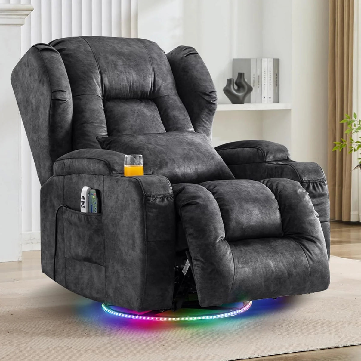 Elektrischer Fernsehsessel Relaxsessel mit Liegefunktion.240°Drehsessel Kinosessel Massagesessel mit Wärmefunktion.TV Sessel Liegesessel fürs