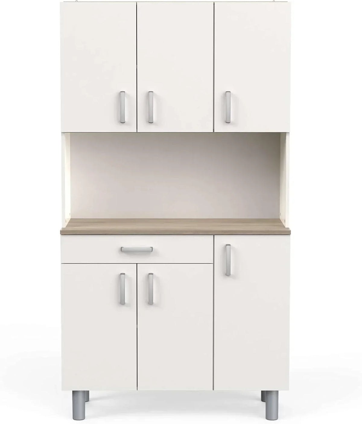 Miroytengo Kitchen Side Cabinet. Kitchen Cabinet. Buffet Kitchen Cupboard 6 Doors White and Oak Kronberg 101 x 185 cm