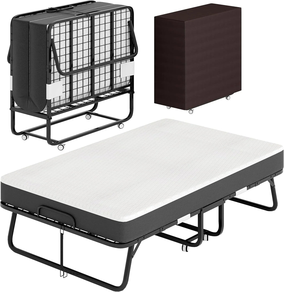 Cama Plegable de 120 cm con Colchón de 13cm (Viscoelástica). Somier Reforzado de Metal con 4 Ruedas y Funda Antipolvo. Cama Supletoria de Invitados
