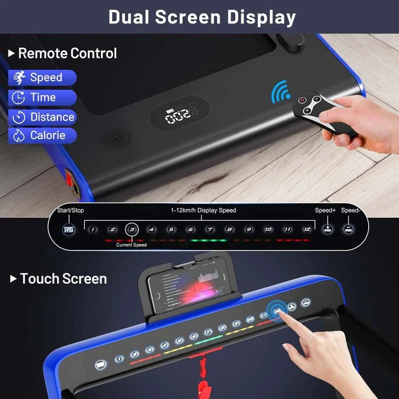 2-in-1 Folding Electric Treadmill. 2.25 HP. Under-Desk. with Dual Display and Smart App Control