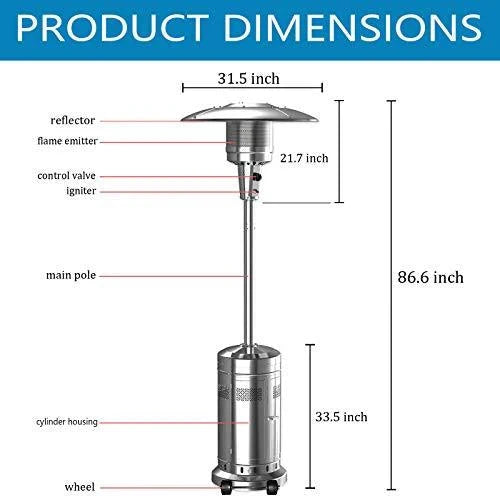 2-Pack 48.000 BTU Propane Patio Heaters with Wheels. Stainless Steel. Silver