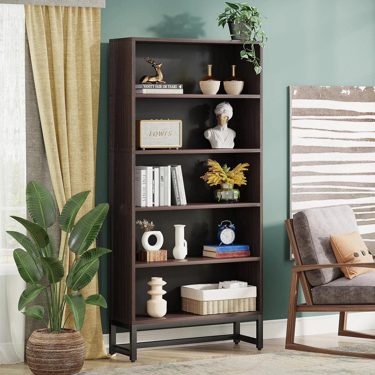 70.87 Inch Tall 5-Tier Bookcase. Large Bookshelf with 31.5 Inch Wide Storage