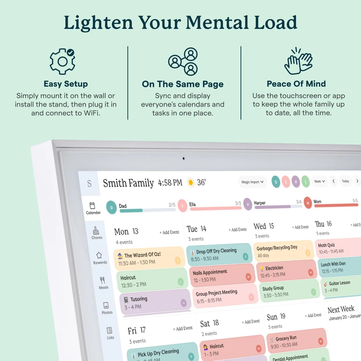 15 Inch Digital Wall Planner & Chore Chart. Smart Family Calendar Organizer Display for Home Organization