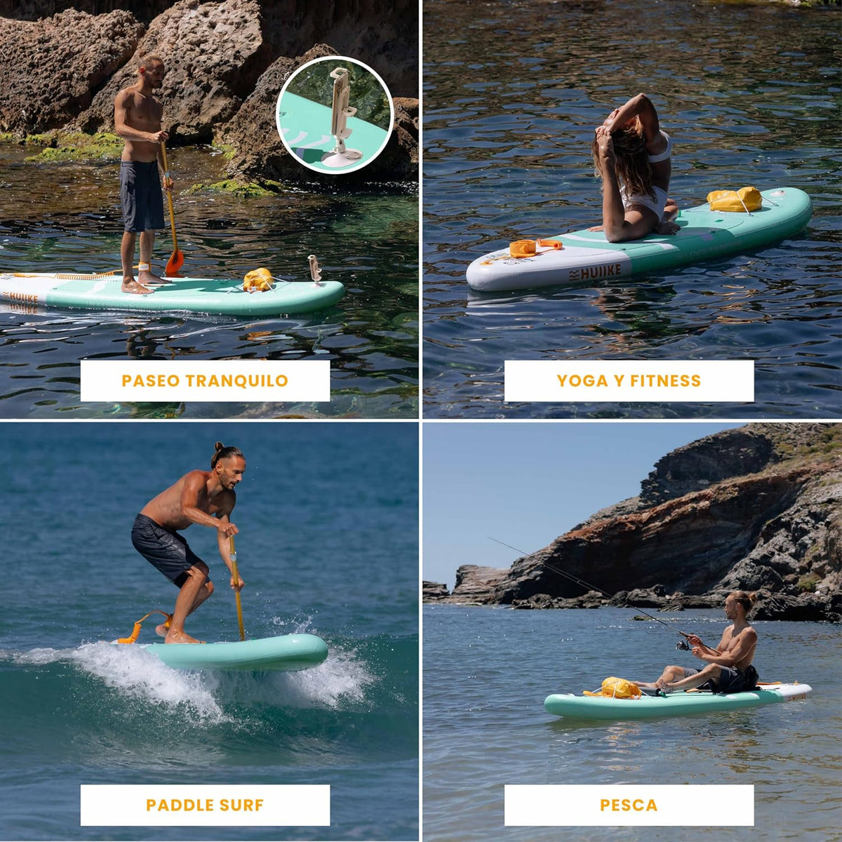 HUIIKE Tabla Paddle Surf Hinchable con Accesorios Incluidos. Remo. Quillas. Inflador. Stand Up Paddle Board Gran Estabilidad y Resistencia. 305 x 84 x
