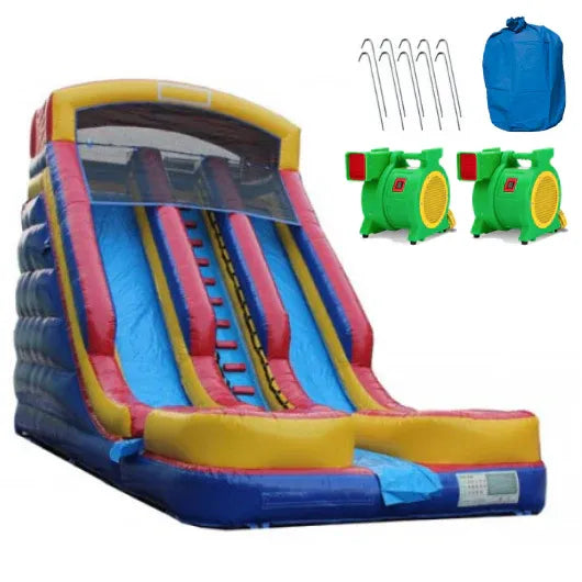 20-Ft. Dual-Lane Inflatable Water Slide with Pool. Wet/Dry Design