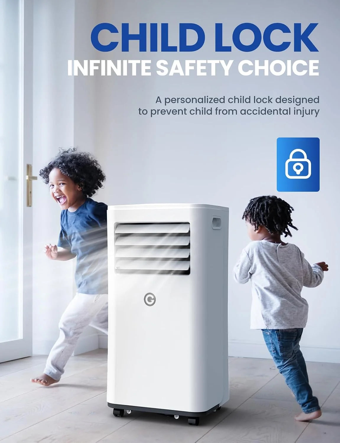 9000 BTU Aire Acondicionado Portátil. 4 en 1: Refrigeración. Ventilador. Deshumidificador y Modo Sueño. Silencioso. con Mando. Temporizador 24h y Kit