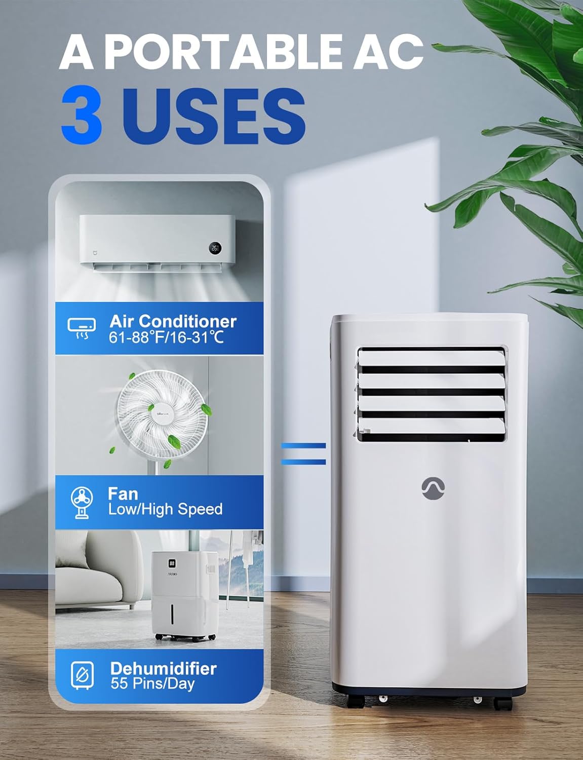 Portable Air Conditioners. 10000 BTU Air Conditioner Portable for Room up to 450 Sq. Ft.. 3-in-1 Portable AC Unit with Digital Display. Remote Control. Window Installation Kit. 24H Timer. Sleep Mode