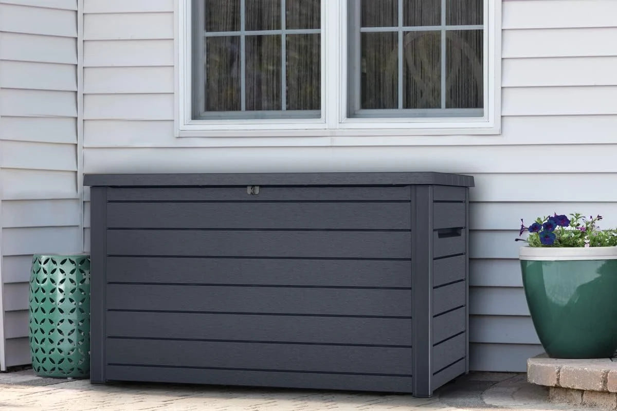 Keter Kissenbox XXL Ontario. graphit. 870l Fassungsvermögen. Außenmaße: 147 x 83 x 86 cm. Auflagenbox wasserdicht. für Outdoor geeignet