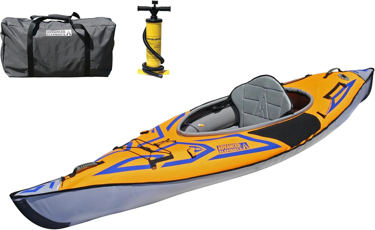Advanced frame sport inflatable kayak - Lightweight day hiking kayak. equipped with a backpack and an inflation pump - 10 feet 5 inches - 26 pounds - Orange