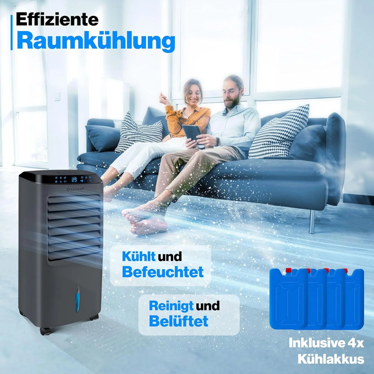KESSER Mobile Klimaanlage 4in1 Luftkühler – Air Cooler mit Fernbedienung & Timer. 10L Wassertank. Ionisator & Luftbefeuchter. Ventilator Klimagerät