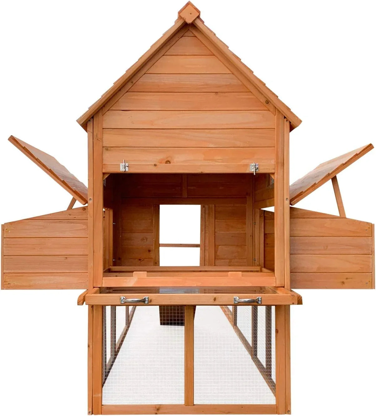 Wiltec Hühnerstall 3100 x 1500 x 1500 mm braun mit Freilauf und Nistkästen aus Holz. Hühnerhaus mit Unterschlupf. Gitter und Kotwanne verzinkt