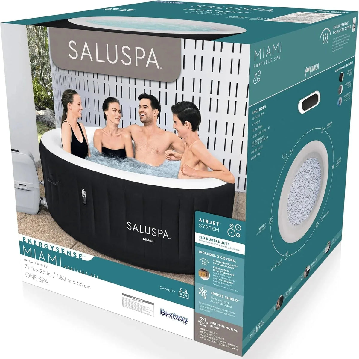71 x 26-Inch Inflatable Hot Tub Spa for 2-4 Persons. Portable. with 2 Covers. Black