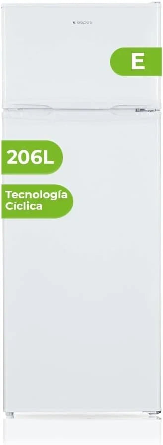 Aspes Frigorífico 2 Puertas Blanco AF145503E. Capacidad 206 Litros. Puerta Reversible. Bajo Nivel Sonoro. Eficiencia Energética Clase E