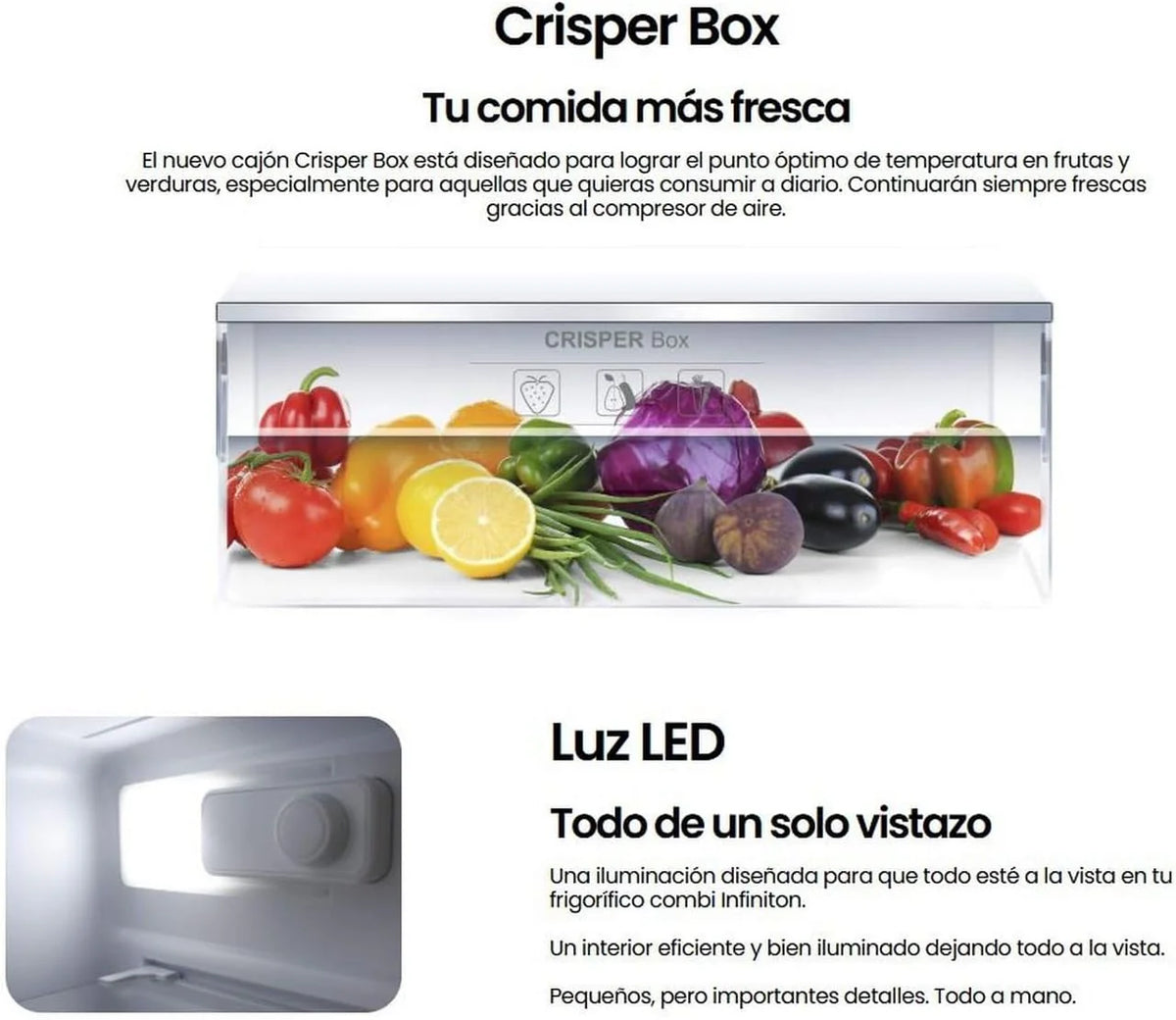 INFINITON Frigorifico Dos Puertas FG-A145B. 200 Litros. 143 cm de Altura. Defrost. LED Interior. E. Diseño con Tirador Integrado. Ancho 55 cm.