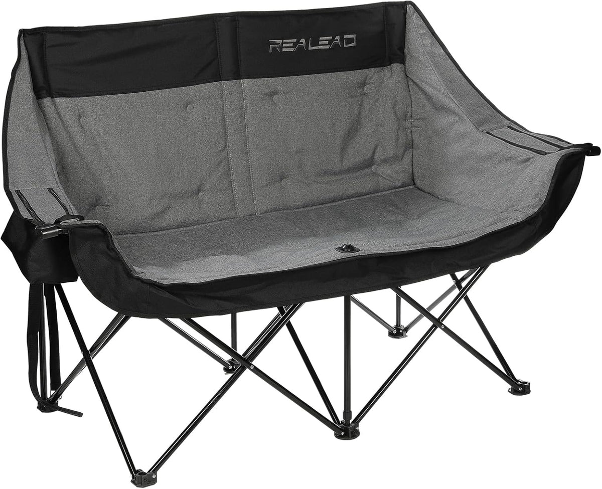Double camping chair - Large-sized adult camping couple seat cushion suitable for two people. 650 pounds load-bearing capacity - Heavy-duty foldable camping chair. equipped with a cooling bag. suitable for outdoor activities and beach use.