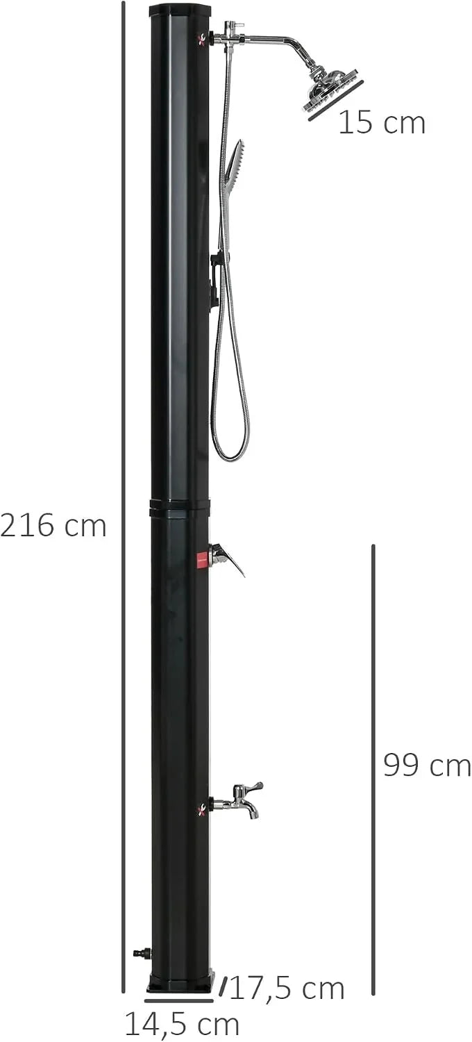 Outsunny Ducha Solar de Exterior 35 L con 2 Cabezales de Ducha y Grifo para Agua Caliente 0-55°C Ducha de Jardín para Piscina Playa Patio