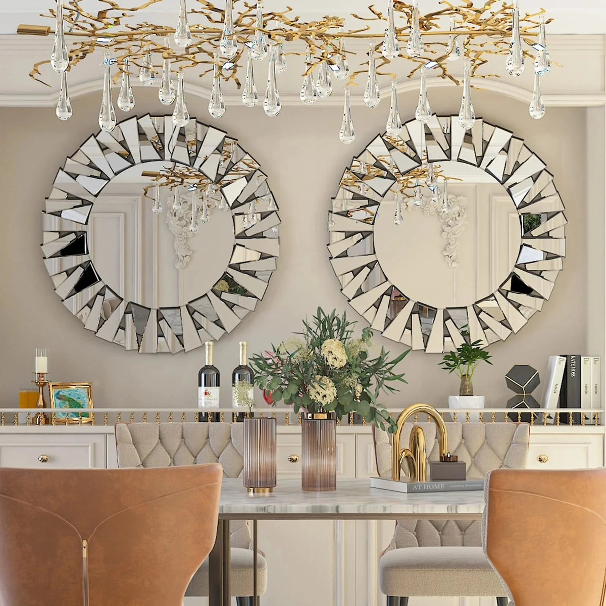 32 Inch Round Decorative Wall Mirror. Glass Accent Mirror for Home Decor