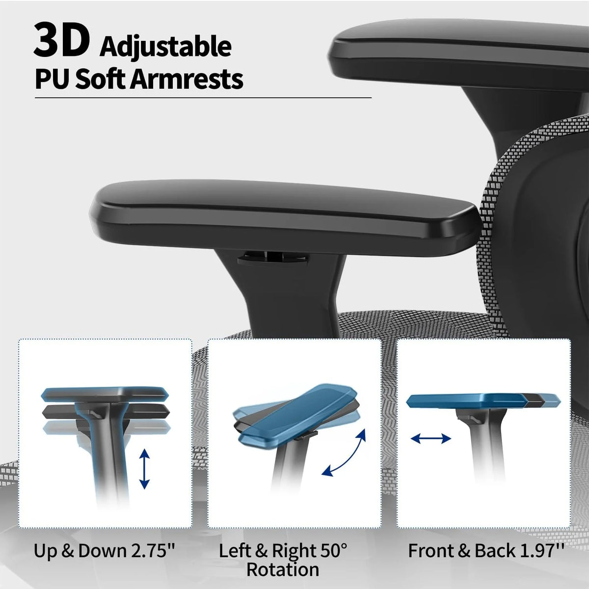Ergonomic Mesh Office Chair with 3D Adjustable Armrest.Plastic Frame High Back Desk Computer Chair Ergo3d Ergonomic Office Chair with Wheels for Home & Office Black