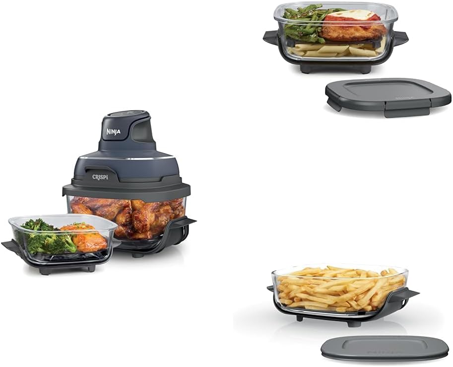 Air fryer can be used in conjunction with microwave ovens. refrigerators and dishwashers. It is made of non-toxic glass material and features a portable cooking system with a capacity of 4 gallons. It comes with 6 glass containers and a sealing lid.