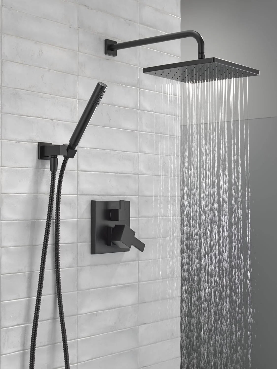 Square shower head set. rain shower head and handle set made of brushed nickel material. valve cover kit. 10 inches. stainless steel
