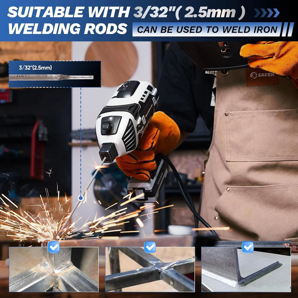 Portable Electric Welding Machine.110V Portable Welder Handheld with IGBT Inverter 5 Variable Current Adjustment.Portable ARC Welder Gun. Fits for 3/32 Wire Rods (Grey)