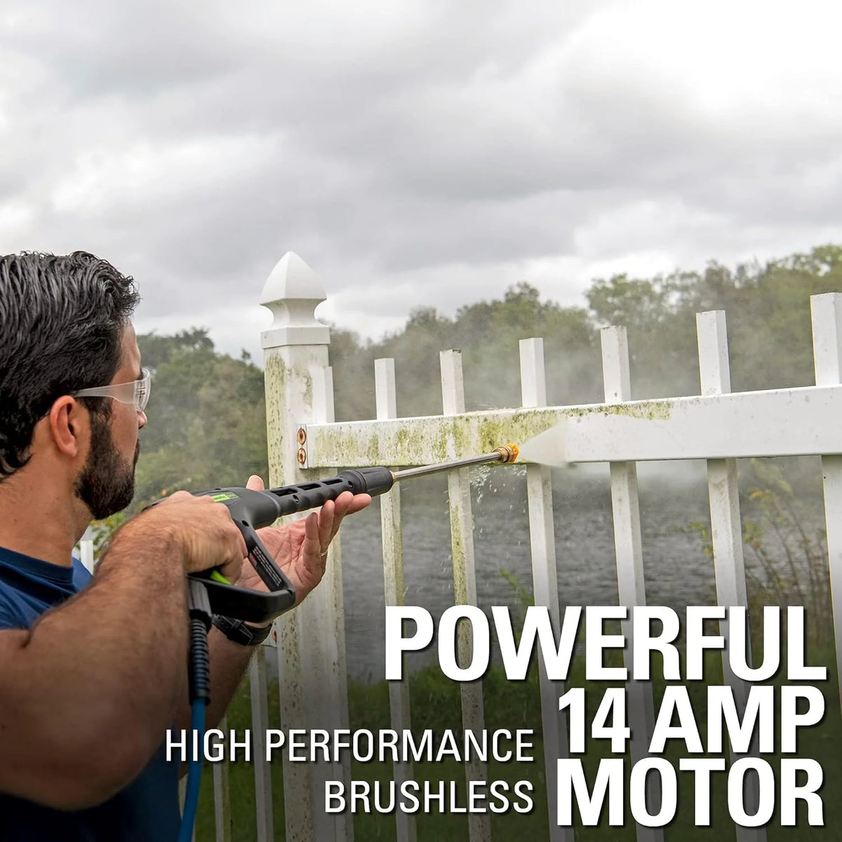 2300 pounds/square inch true brushless electric high-pressure cleaning machine (2.3 gallons/minute). 25 feet hose. quick-connect nozzle. 15°. 24°. 40° soap nozzles and turbine nozzle