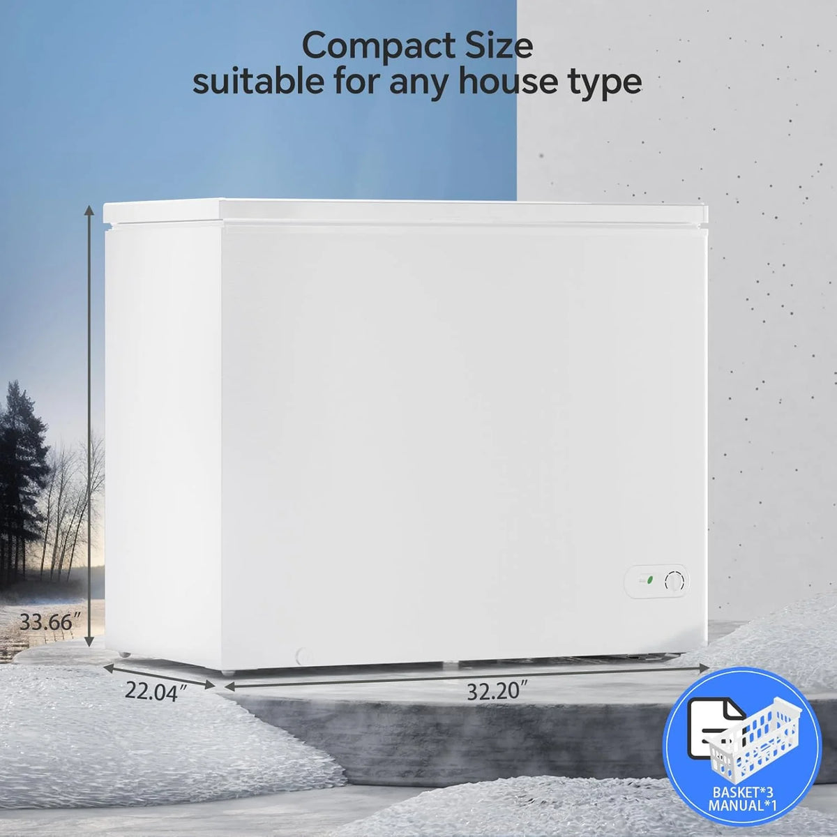 3.5 Cubic Feet Chest Freezer with 2 Removable Baskets Free Standing Top Open Door Compact Freezer with Adjustable Temperature for Home/Kitchen/Office/Bar (3.5 Cubic Feet. White)