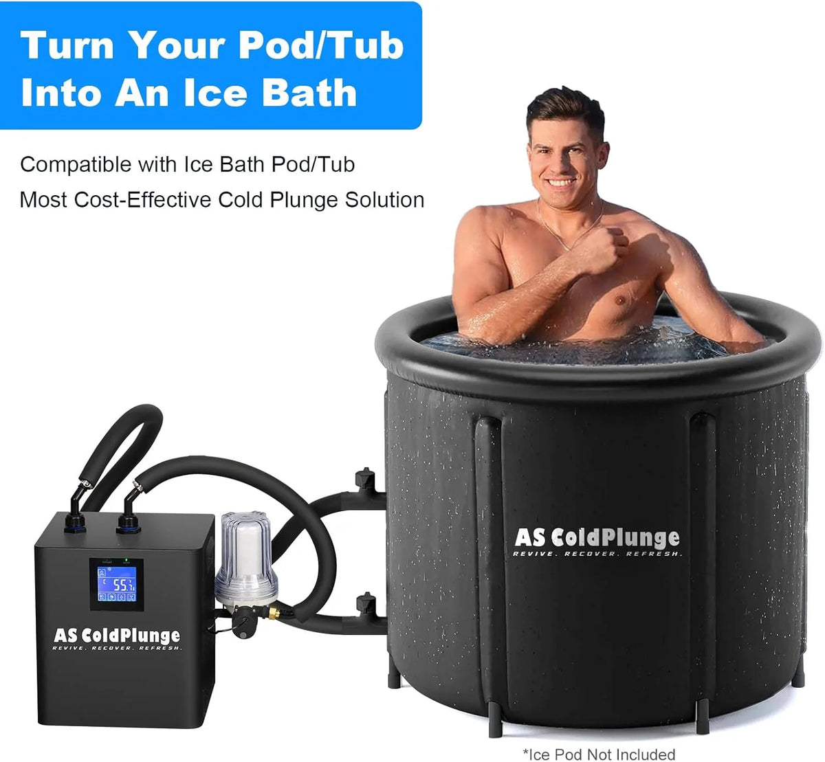 Ice Bath Water Chiller for Cold Plunge Tubs. 1/3 HP Upgraded Ice Bath Chiller with External Filter Water Pump. Ideal for Cold Plunge Recovery Ice Bath Tubs Home Use 110V Cooling Chiller