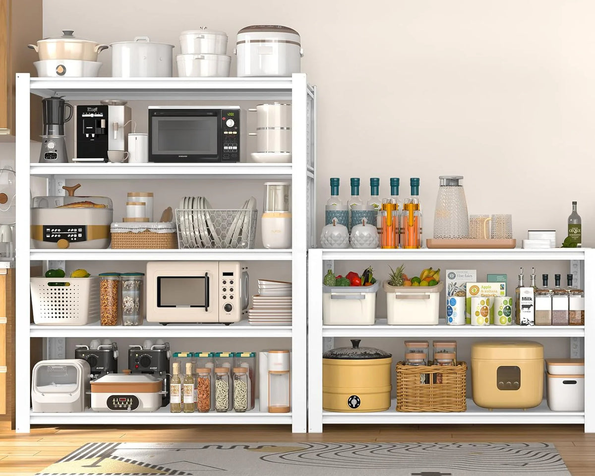 28-inch wide x 12-inch deep x 59-inch high closet storage rack - 5 layers of white metal connected shelves. adjustable heavy-duty garage shelves. practical shelf-style storage rack for kitchen storage. 4-piece set
