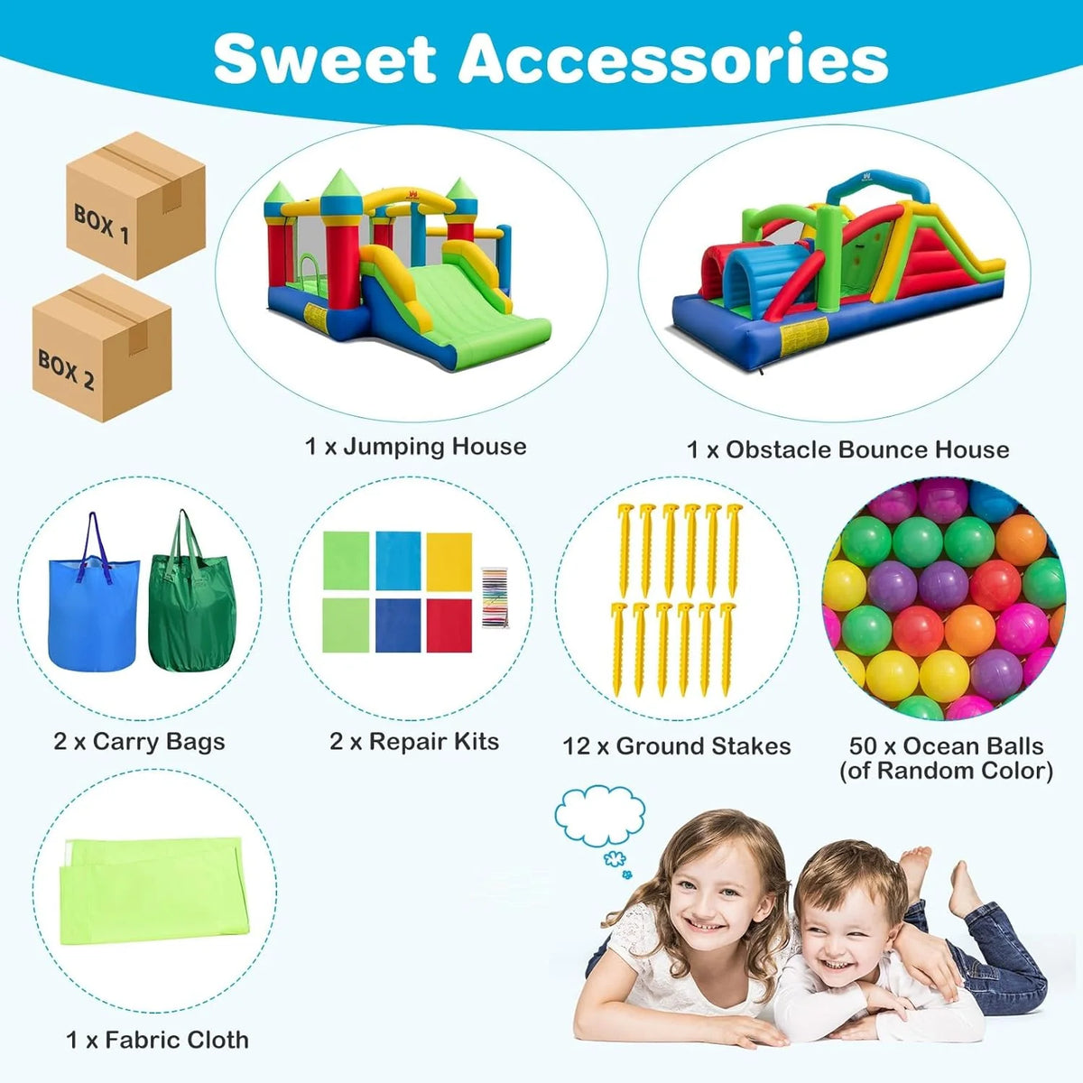Inflatable Obstacle Course Bounce House. Kids Huge Sectional Bouncy Castle with Dual Slides. Tunnels. Bounce Area. Climbing. Obstacles. Playhouse for Kids Indoor Outdoor Birthday Party Gift